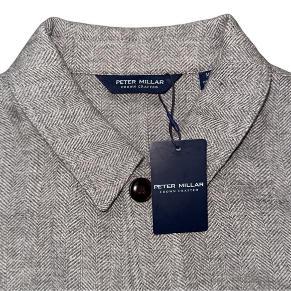 Peter Millar Artisan Crafted Cashmere Linen Chore Coat in Gale Grey Herringbone - Picture 2 of 13